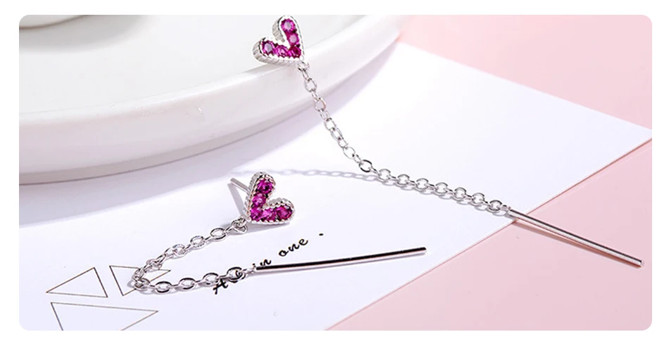 UMODE Real 925 Sterling Silver Drop Earrings for Women Fashion Tiny Heart Long Chain Dangle Earring Silver Jewelry LE0619