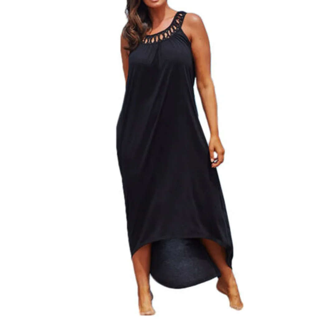 JAYCOSIN 2019 New Summer Women Dress Plus Size Hollow Out Beachwear A-Line Bikini Cover Up Kaftan Ankle-Length Sundress 9032825 | Женская