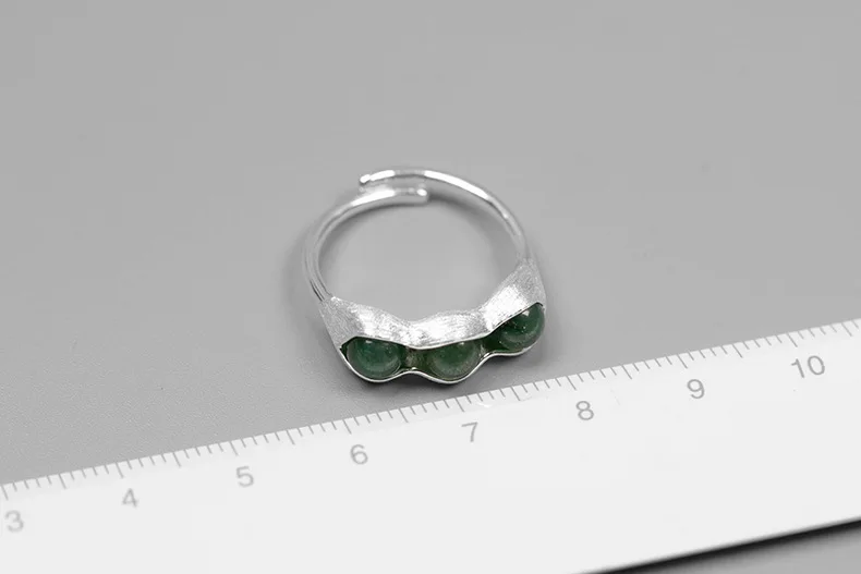 

Amxiu Creative Handmade Beans Pea Pods Design Ring Natural Olive Stone 925 Sterling Silver Open Rings For Women Girls Jewelry