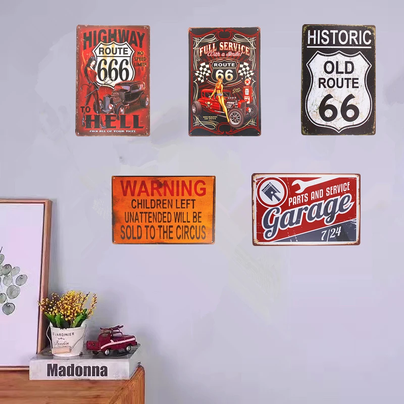 Потертый Шик Металлические оловянные вывески Route 666 Pin up художественные плакаты