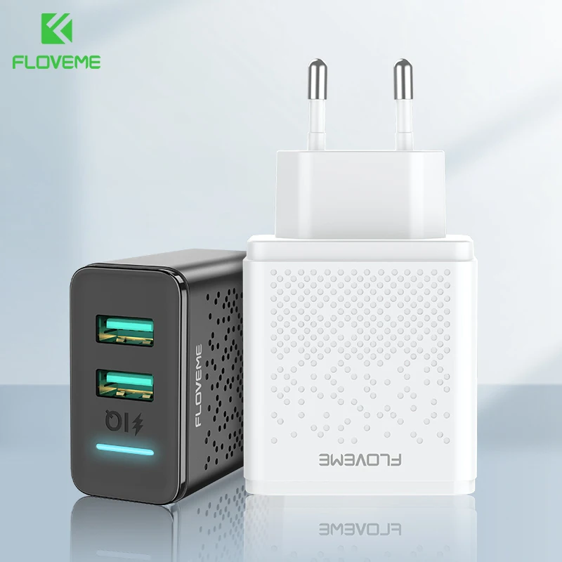 FLOVEME Dual USB Зарядное устройство 2.4A быстрой зарядки адаптер ЕС Plug Путешествие стены