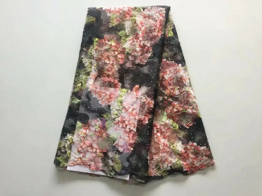 5 ярдов/шт. Красивая красочная французская сетчатая кружевная ткань с вышивкой