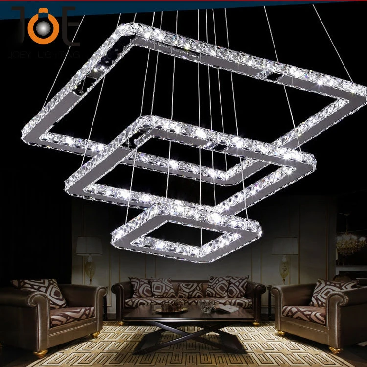

Supper thin Modern K9 Crystal LED pendant light fixture home deco dinning room square stainless steel dimable pendant lamp