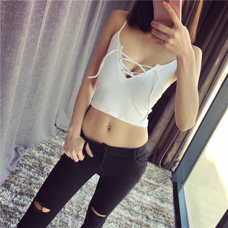 Женский пикантный топ на шнуровке спереди завязках Топ майка из 100% хлопка|cami