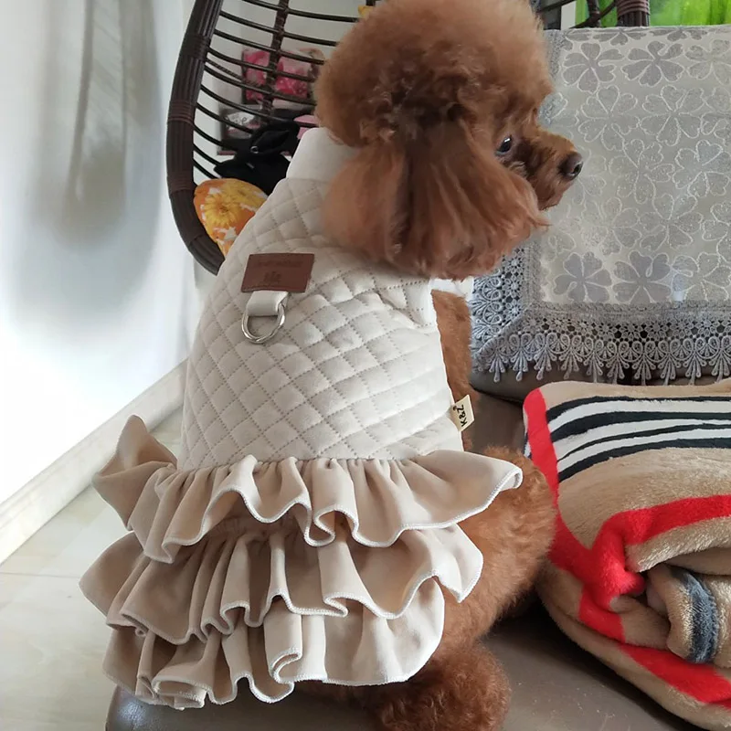 Beige Dress Теплая одежда для собак, жилет, куртка для собак, кошек, зима, чихуахуа, йоркширская одежда Мальтийская одежда, пальто для щенков, костюм для домашних животных, собак - Цвет: Beige Dress