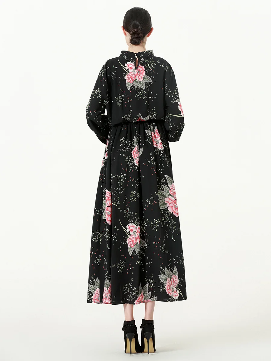 TUHAO Autumn Winter Chiffon Plus Size 7XL 6XL 5XL Woman Dress Flowers Sweet Vintage Maxi Long Women's Dresses Muslim Abaya CM318 | Женская