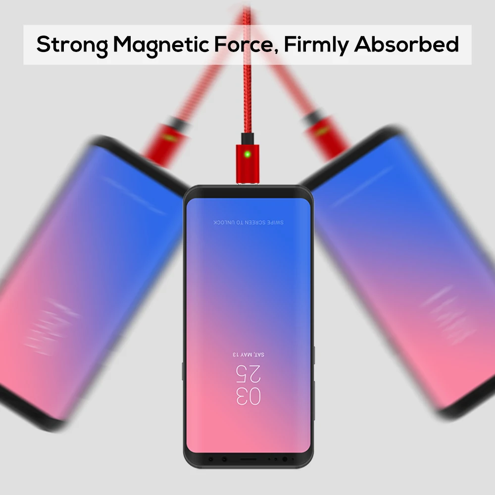TOPK F-Mini1 Магнитный кабель usb Тип C и Micro USB нейлоновый светодиодный Плетеный
