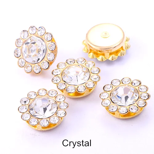 Crystal 20шт цветок круглой формы стразы с Золотым дном с плоской задней стороной Клей На Стразы бусины для DIY ремесло свадебное платье B1265 - Цвет: Crystal