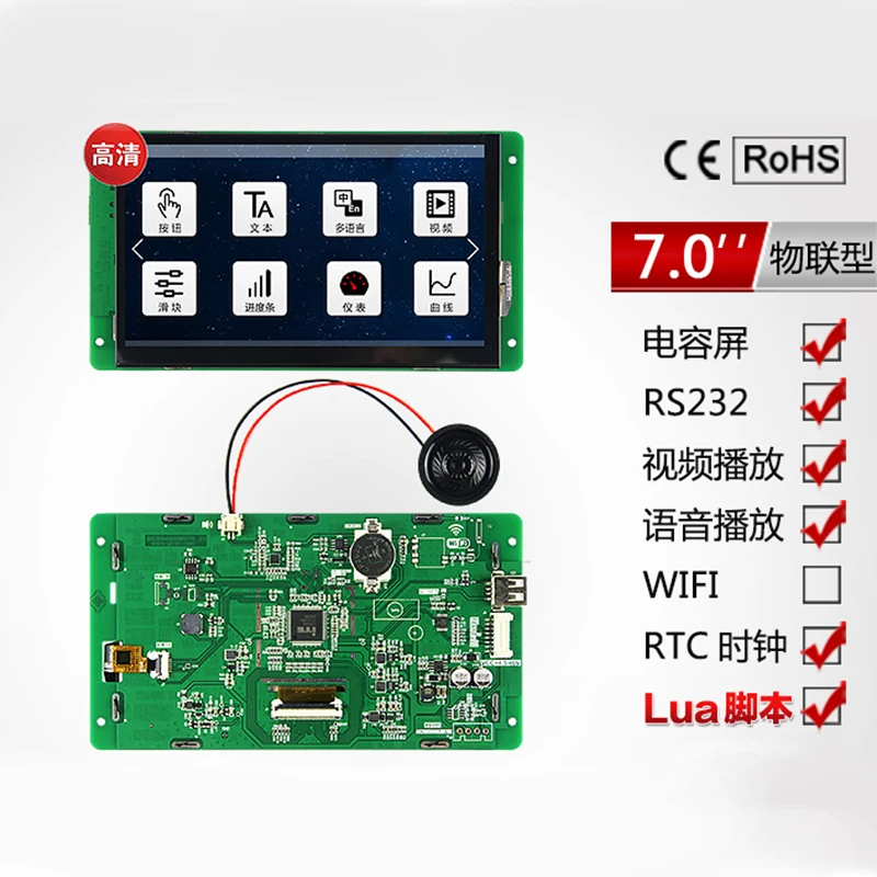 7 дюймовый серийный экран IoT емкостный сенсорный 1024*600 конфигурация/видео/скрипт