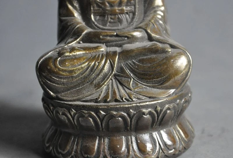 Бесплатная доставка 4 &quotКитайский буддийский Фан Бронзовая статуя лотоса sakyamuni