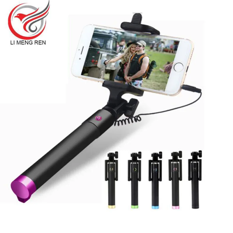 Mini Selfie Stick Tripod Monopod Wired Cable Extendable Built-in Shutter For iPhone Samsung Xiaomi Smartphone 