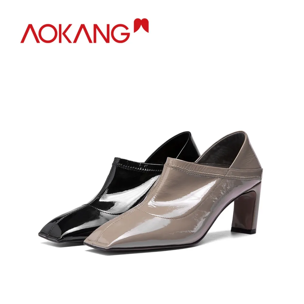 Aokang/ботильоны женская обувь из лакированной кожи на высоком каблуке модная botas
