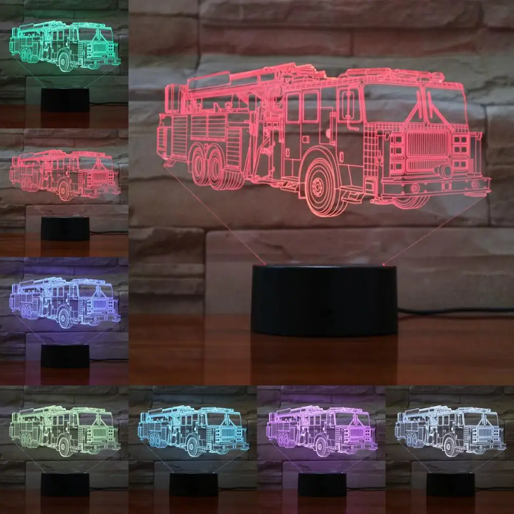 Новинка ночник Luminaria 3D светодиодный светильник пожарная машина настольная лампа
