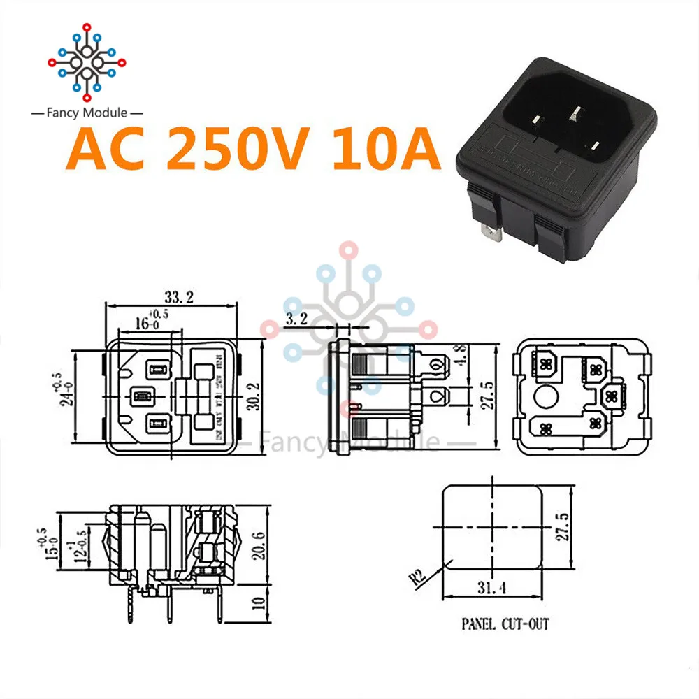 5 шт./лот AC 250 В 10A IEC320 C14 Мужской адаптер Железный сердечник 3 клеммы входное гнездо