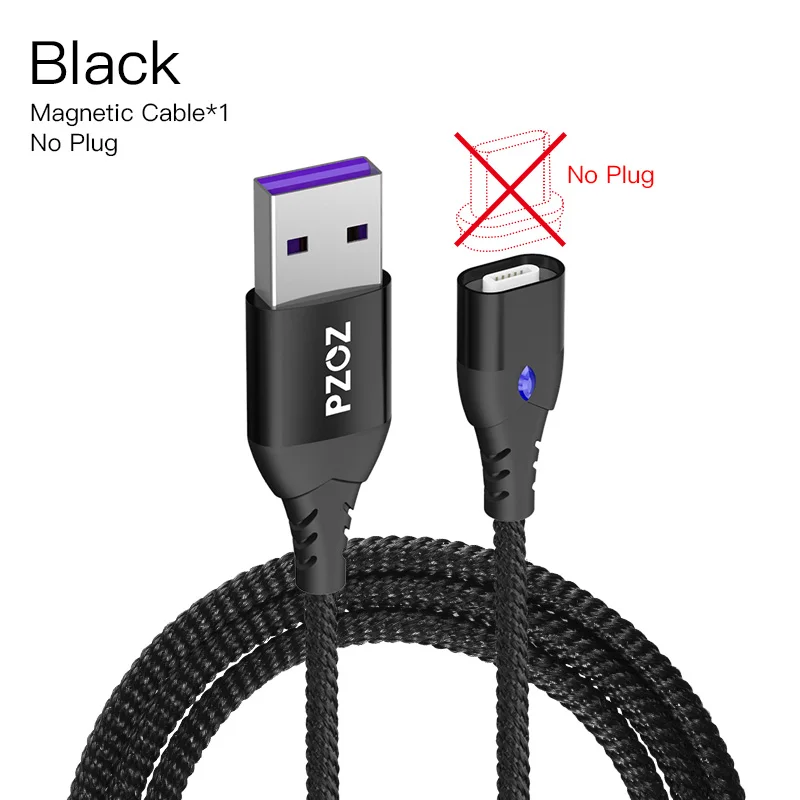 PZOZ 5A Магнитный кабель usb type c Micro usb Тип C супер быстрая зарядка телефона Microusb Тип-C магнит Зарядное устройство usb c для iphone 11 pro huawei xiaomi магнитная зарядка для айфона шнур для зарядки телефона - Цвет: Black 1m No Plug