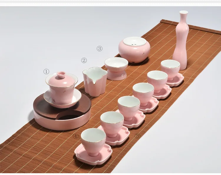 Краткое китайский розовый Gaiwan керамика и фарфор Чайный набор кунг-фу Улун чайник чайный чайник Набор лотков для друга подарок