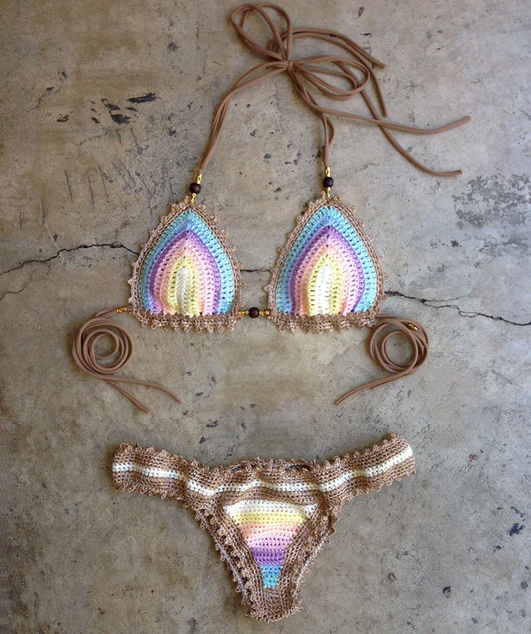 Пикантные Для женщин Покрывало Русалочка ручная вязка бикини Biquini Вязание