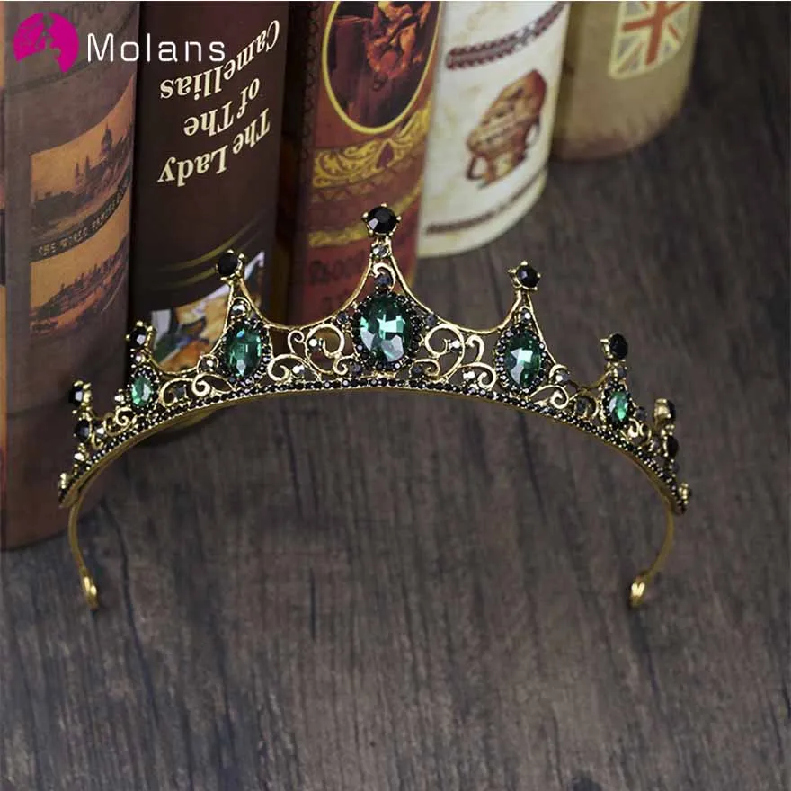 MOLANS Ретро зеленое в стиле барокко Алмазная полая Королевская корона для