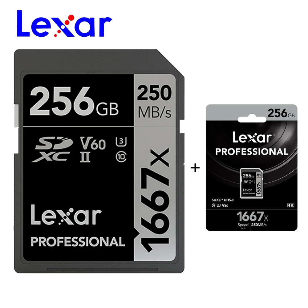 Оптом и продажи оригинальные Lexar 1667x SD карты 256 ГБ 128 Гб 64 памяти SDXC с UHS II U3 флэш