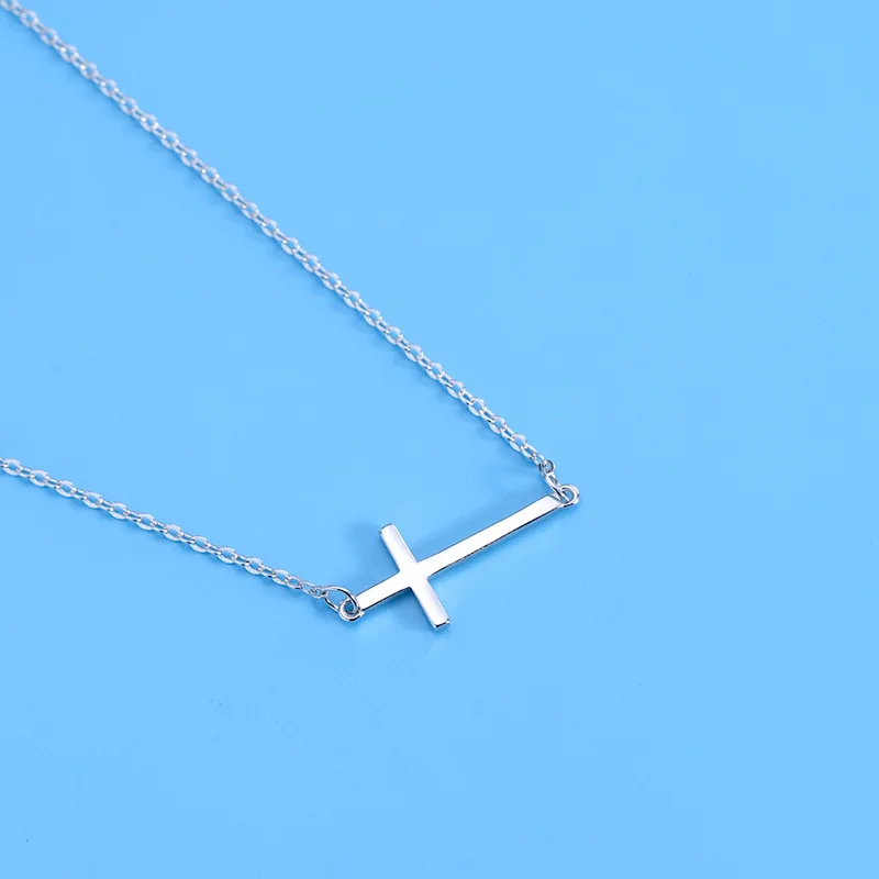 

FENGLI Women Necklace Silver Color Cross Simple Chain Pendant Female Creative Fashion Collar Clavicle Jewelry Wholesale