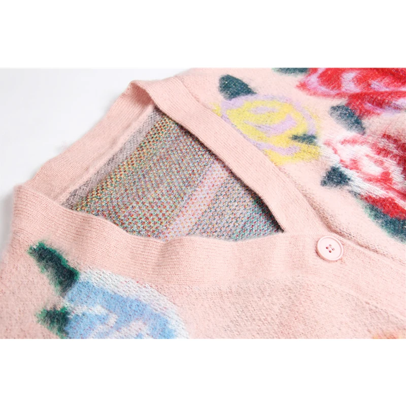 7Mang 2019 Spring Vintage Flower Sweater Women Long Sleeve Pink Black Korean Loose Harajuku Party Knit Cardigans 0102 |