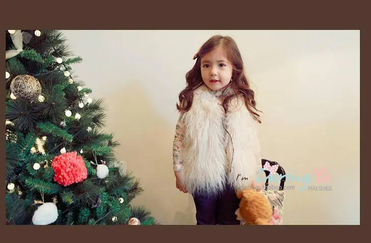 Милый жилет для девочек Меховой теплые жилеты пальто без рукавов детская верхняя