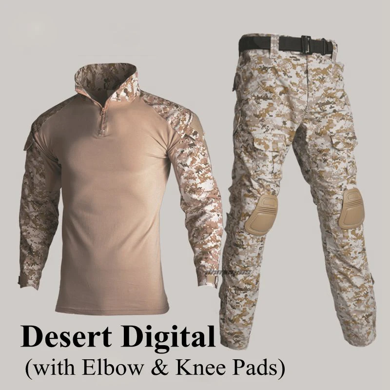 desert digital Тактические боевые костюмы военная форма дышащая страйкбол стрельба одежда охота одежда рубашки+ брюки налокотники наколенники - Цвет: desert digital
