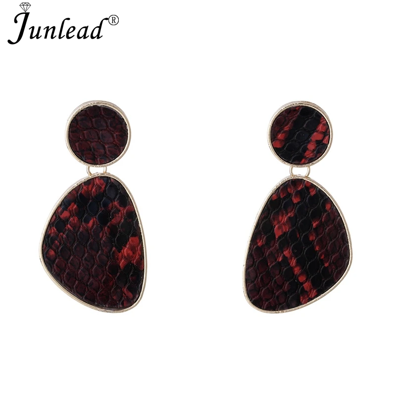 Junlead Fashion Unique design Boho Vintage gold Metal Pendant Drop Oorbellen Snake Skin Print Dangle Earrings For Women Jewelry | Украшения