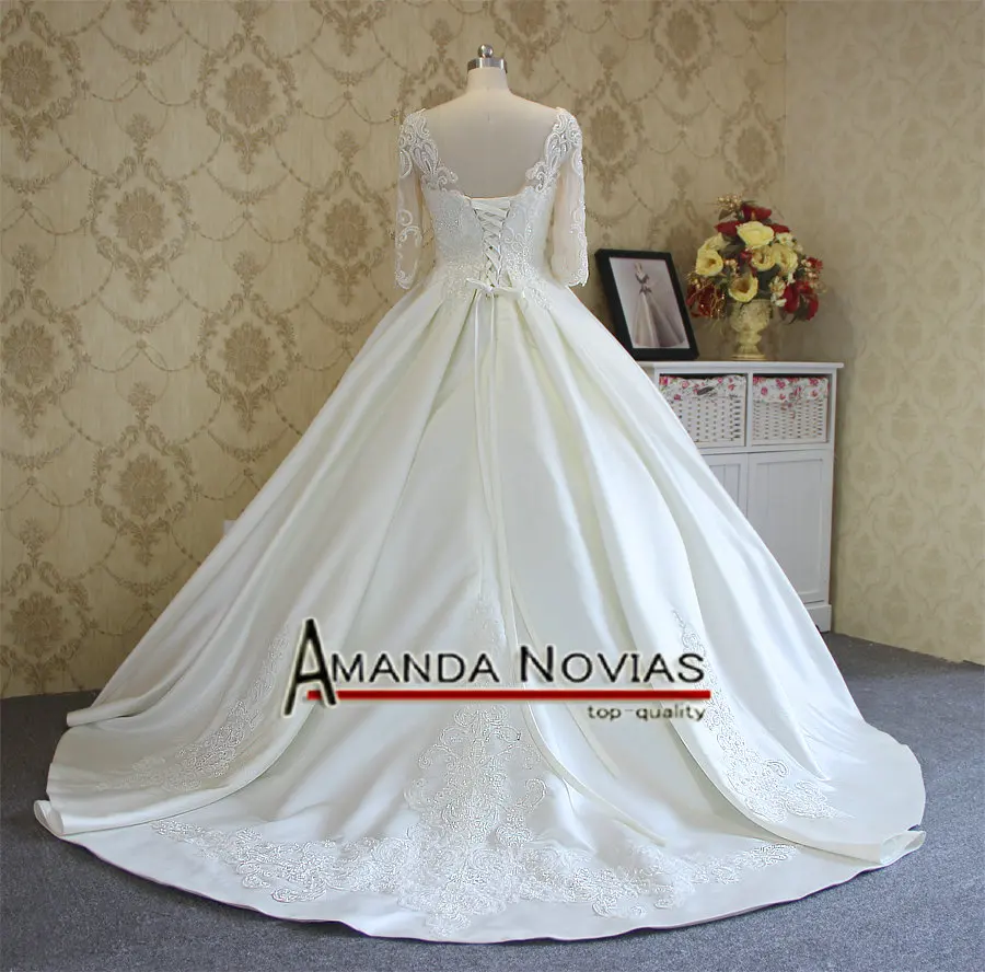 Новинка 2018 модная Кружевная аппликация с рукавом три четверти|pearl wedding dress|fashion