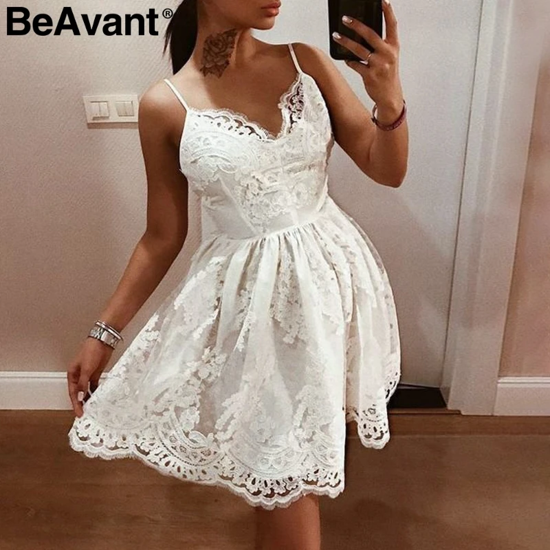 BeAvant сетка вышитые кружева сексуальное Белое платье для женщин Элегантный на
