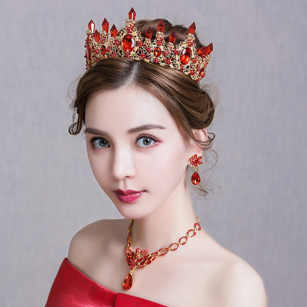 Винтажный Свадебный комплект ювелирных изделий в стиле барокко с красным горным