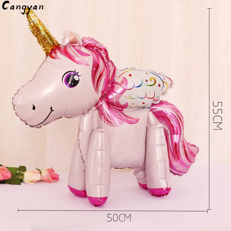 pink wings 3d Собранный Единорог алюминиевый шар стоящий цветной пони мультфильм игрушка в форме крыльев милые вечерние надувные шары - Цвет: pink wings