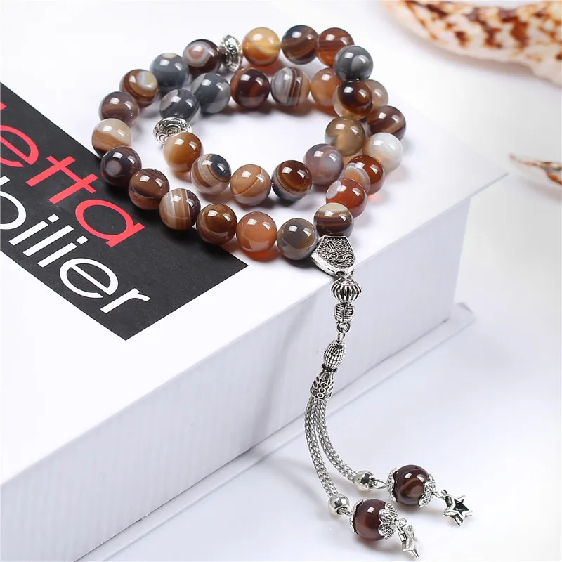 LOSHEREN с фабрики натуральный Агаты камень мусульманские четки Tasbih молитвенные бусы 33 исламские ювелирные изделия браслеты подарок - Окраска металла: 10MM