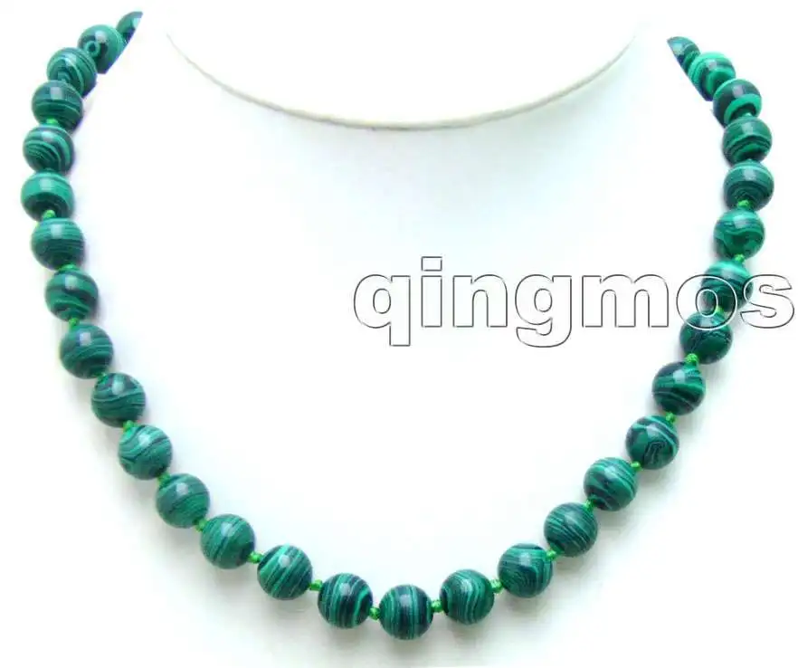 Beautiful Big 10mm Round Green Multicolor Stripe stone 18&quot necklace-nec5727 | Украшения и аксессуары