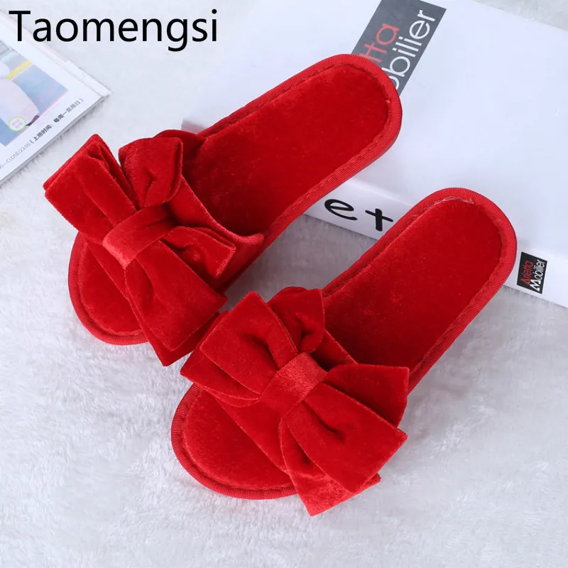 Зимние хлопковые тапочки taomangsi черные открытые домашние Mao на плоской подошве с