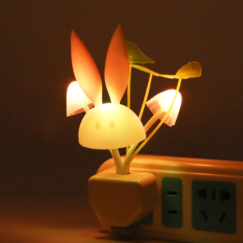 Smart Light Sensor Changeable Color Lamp Wall LED Mushroom Rabbit Night EU plug Home Bedroom Decoration | Освещение