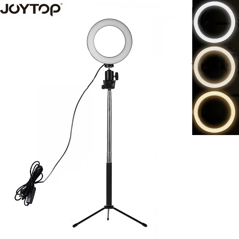 JOYTOP светодиодный кольцевой светильник для селфи с регулируемой яркостью, светильник для фотостудии с мини-штативом, заполняющий светильник