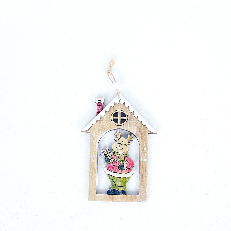 Christmas Wooden House Pendant Hollows Santa Claus/Snowman/Elk Ornaments Wood Arts Crafts Xmas Tree New Year Decoration For Home | Дом и сад