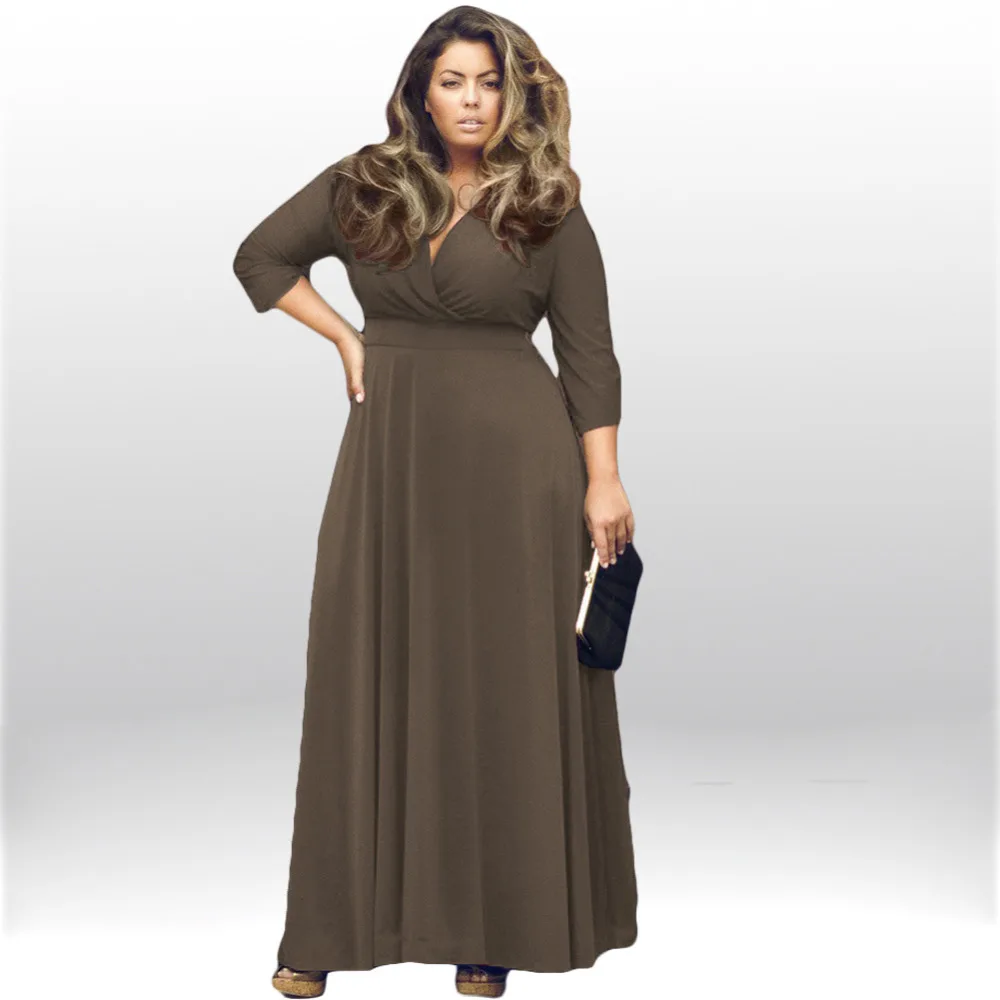 Vintage A Line Long Dress Women Spring Summer Casual Wrap V Neck Elegant Office Work Female Vestido Robe Plus Size 3XL | Женская одежда