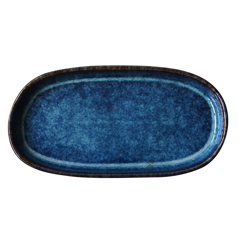 

ANTOWALL Western Style Deep Blue Ceramic Dinner Dish Long Oval Fish Plate 12 inch 900g Big Fish Plate