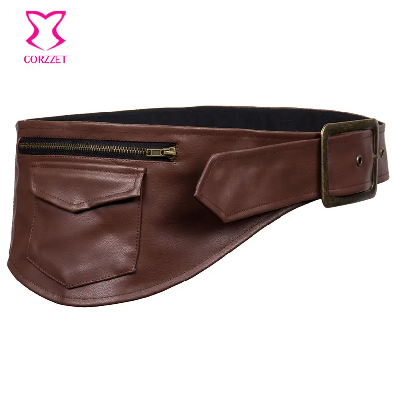 Черный карманный ремень из искусственной кожи в готическом стиле пояс стимпанк