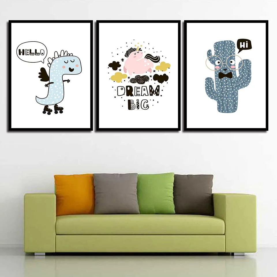 Настенная картина с забавными мультяшными кактусами животными современный