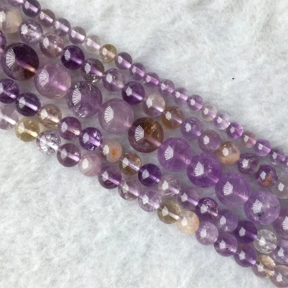 

Natural Genuinse Purple Yellow Quartz Ametrine Crystal Smooth Round Loose Jewelry Necklaces Bracelets Gemstone Beads 05960
