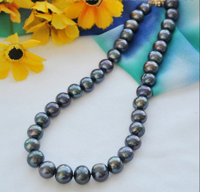 

Z4909 Big 12mm black round Freshwater cultured pearl necklace 17inch AAA