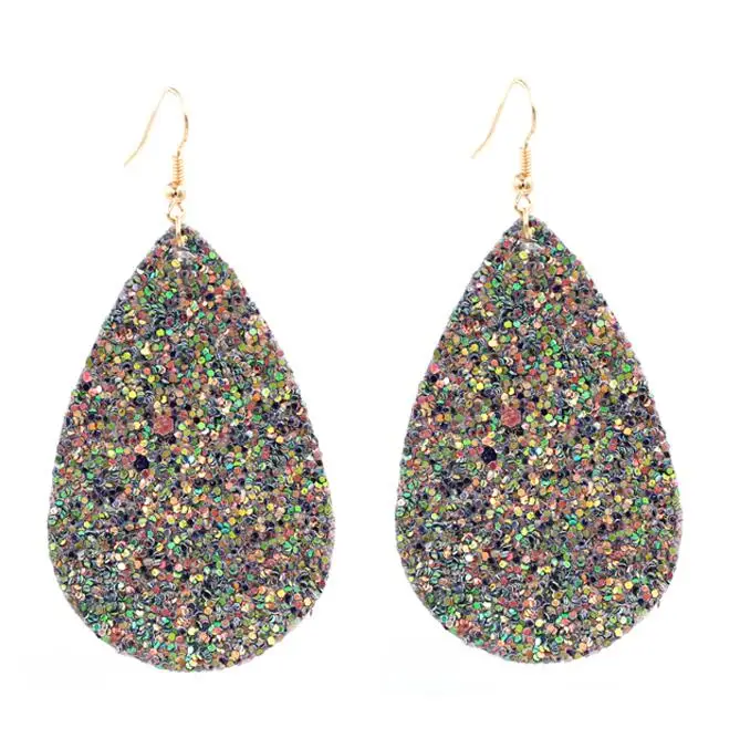 Hot Selling Classic Secquin Pu Leather Big Water Drop Dangle Earrings Bohemia Statement TearDrop | Украшения и аксессуары