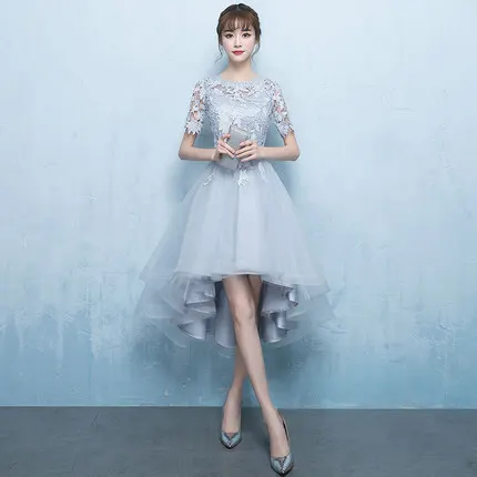 Beauty Emily/серые платья для выпускного вечера, короткие, с круглым вырезом, с коротким рукавом, на молнии, тюлевые, длиной до лодыжки, вечерние платья для девочек