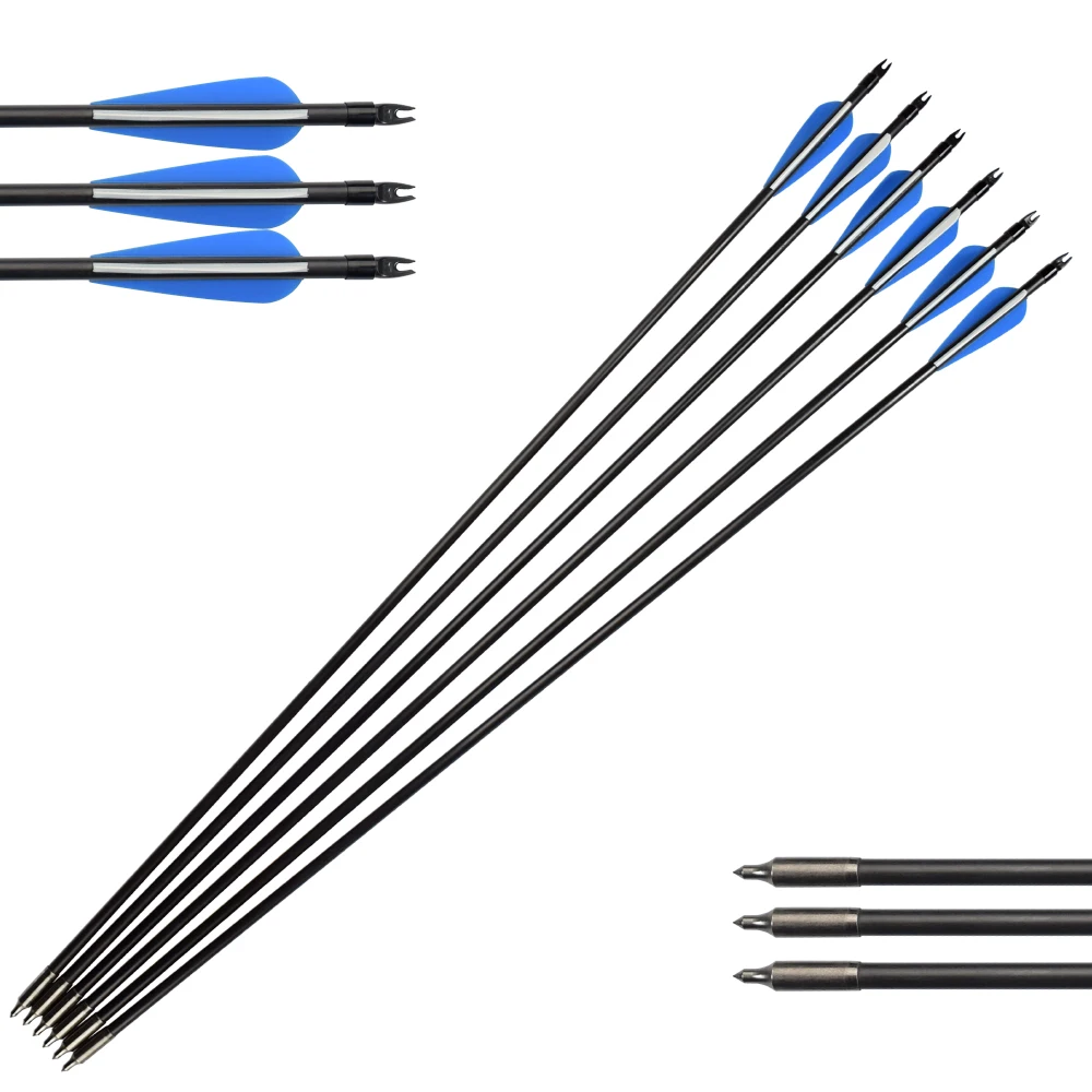 12 штук стрелка спайн 460 из стекловолокна с наружным диаметром 8 мм, с защитой от луковых колец и неподвижной остриём для тренировок на молодёжных составных и рекурвных луках массой 30-60 фунтов.