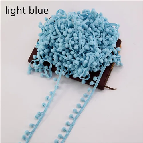 light blue 20 ярдов шаровая Лента отделка цена кружева помпон бахрома шитье украшения 24 цвета помпон тесьма шар помпон отделка 2 см(шар 1 см - Цвет: light blue