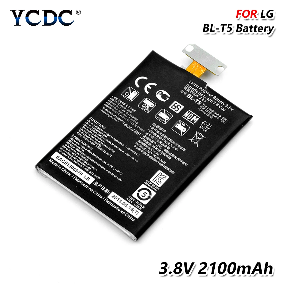 Литиевая YCDC BL-T5 BLT5 Перезаряжаемые Li-Ion Батарея 3,8 V 2100 мАч телефон Батарея BL T5 для LG E971 E973 E975 Nexus 4 E960