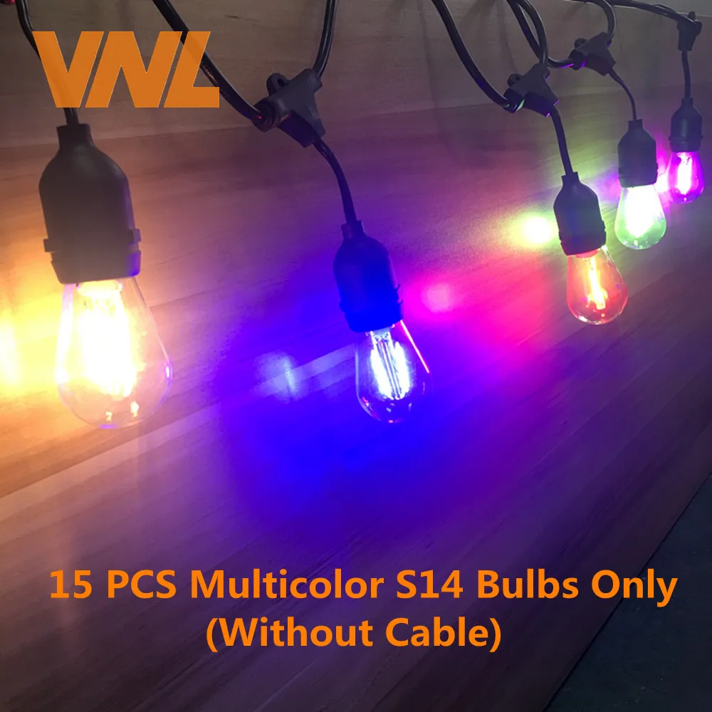 IP65 15 шт. теплый белый/многоцветный светодиодный светильник для S14, светильник s E27, светодиодный Ретро лампа накаливания Эдисона, уличный садовый Свадебный светильник